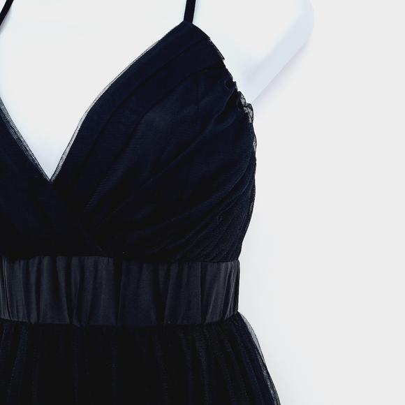 Black Full Length Deep‎ V Neckline Lux Chiffon Formal Dress Size Small - Picture 6 of 14